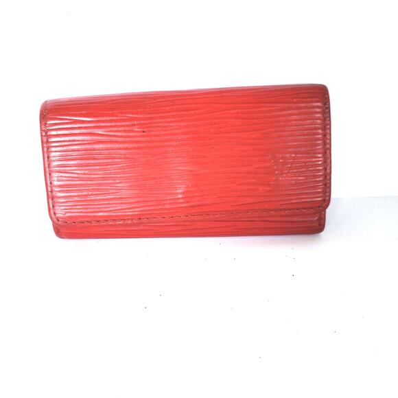 LOUIS VUITTON Red Epi Leather 4 Hooks Key Holder Case Small Wallet Trifold Fob - Picture 1 of 9